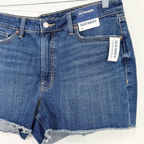 Old Navy OG Straight Secret Smooth Pocket High Rise Mid Wash Denim Shorts NEW - Picture 5 of 15